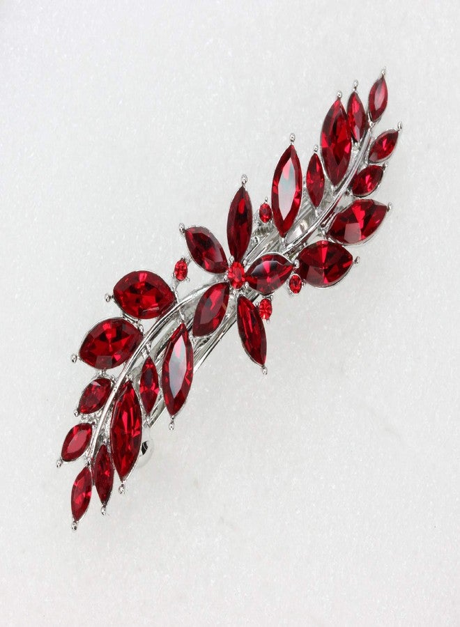 Faship Gorgeous Red Rhinestone Crystal Small Floral Hair Barrette Clip - Image 2